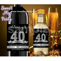 40th Birthday Party Wine Labels,Silver Diamonds Wine labels,(15ab)